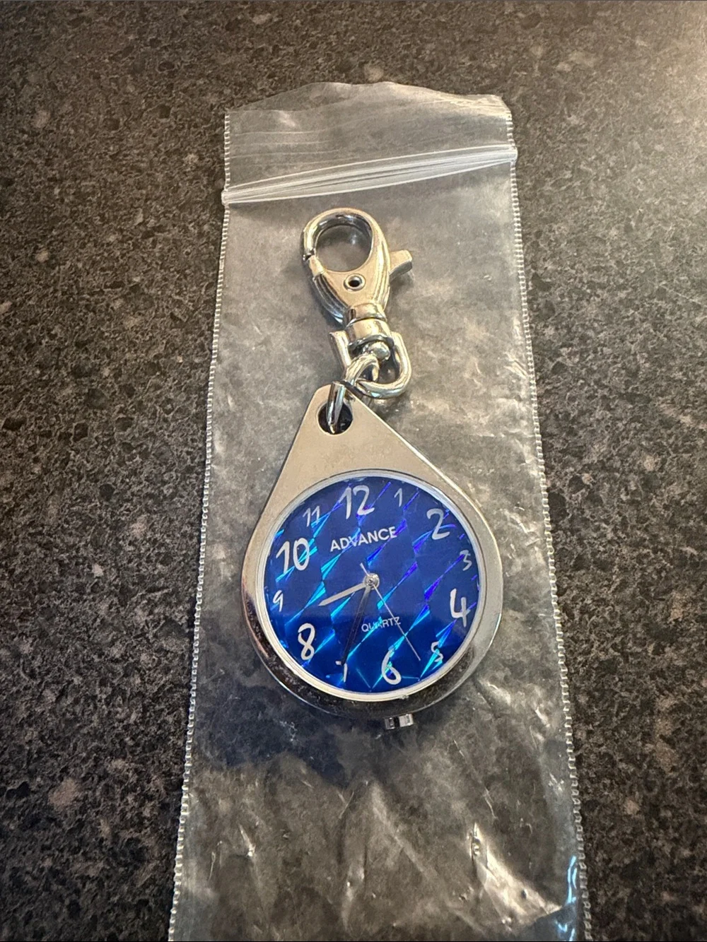 Blue Keychain Pocket Watch with Lobster Clip